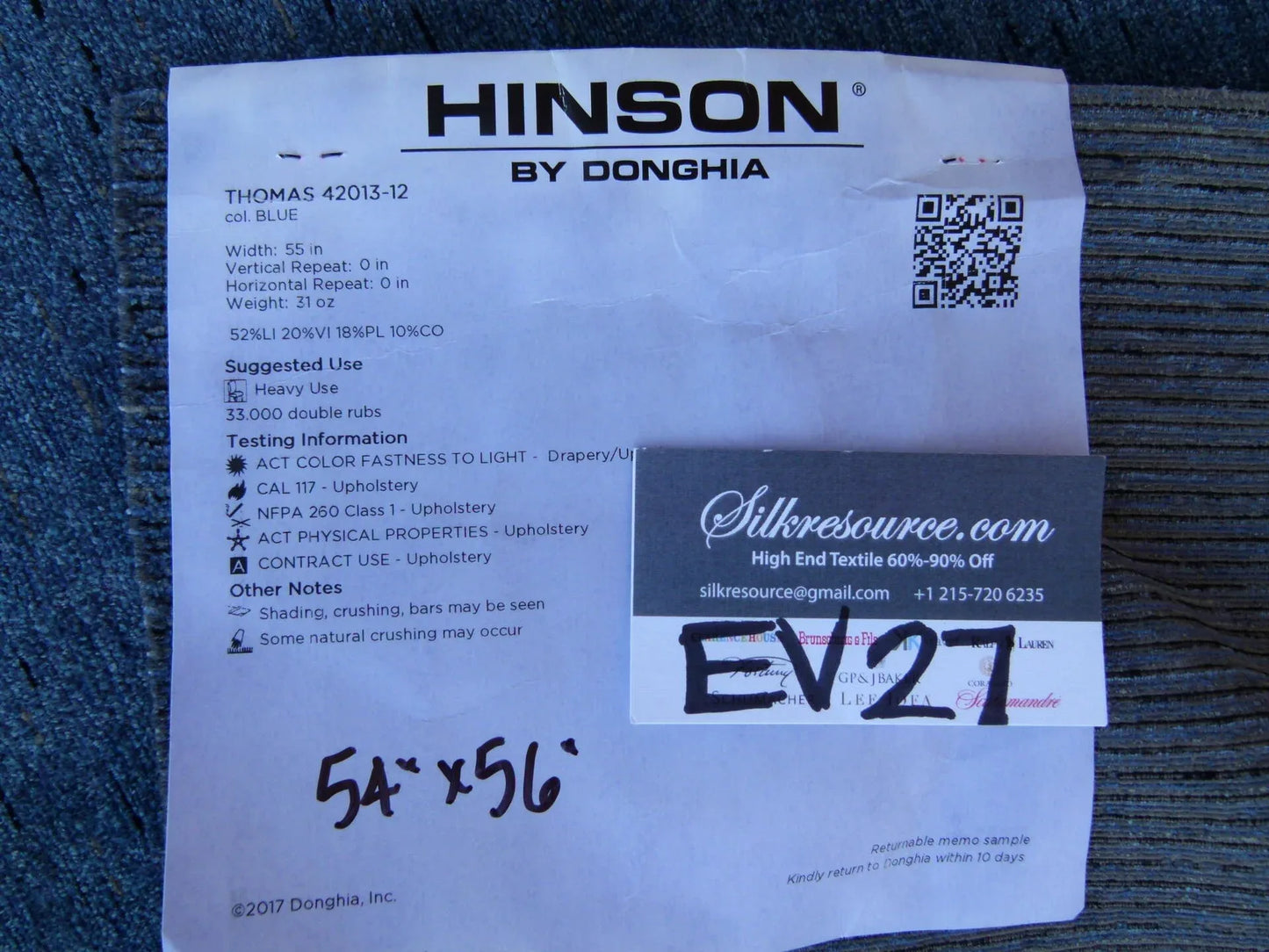 14 EV27 1.5yd x 56"wide Scalamandre Thomas Blue Linen Chenille Viscose, Polycotton Pink MSRP USD 192/y