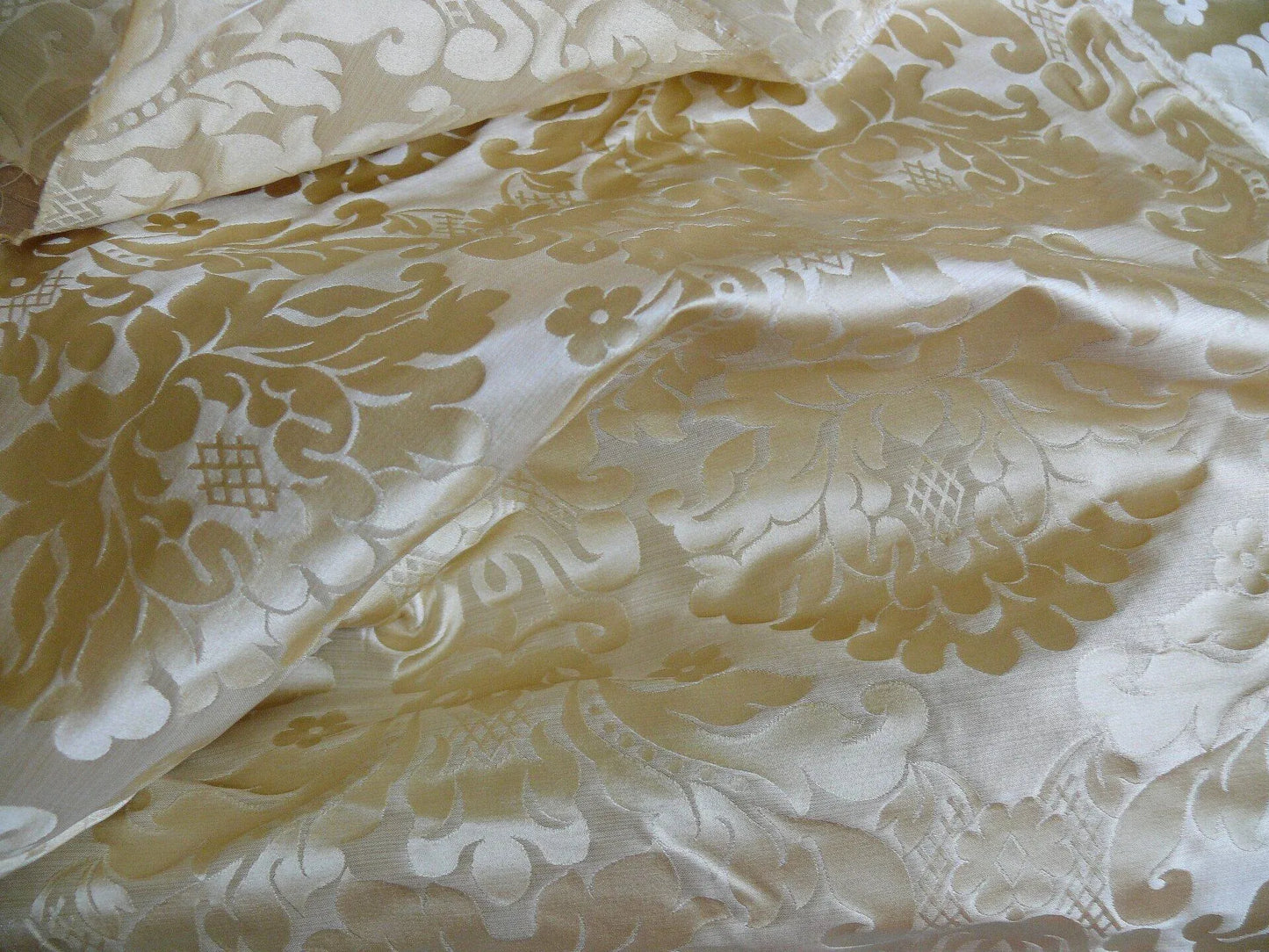 100% Silk Damask Veranda Classic Renaissance Lotus Flax Ivory Cream White By Yard