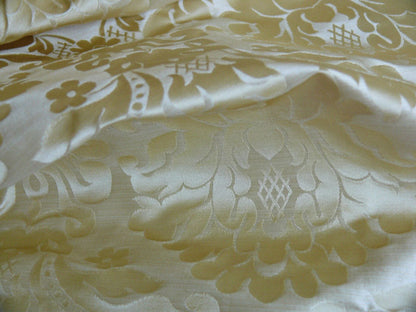 100% Silk Damask Veranda Classic Renaissance Lotus Flax Ivory Cream White By Yard