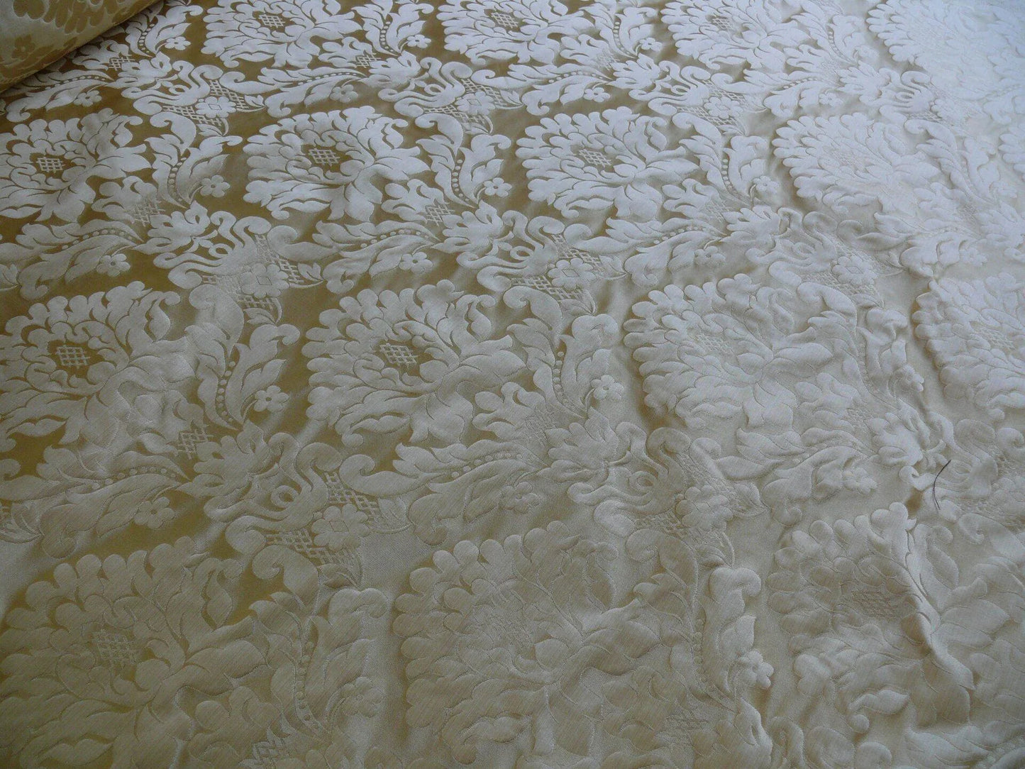 100% Silk Damask Veranda Classic Renaissance Lotus Flax Ivory Cream White By Yard