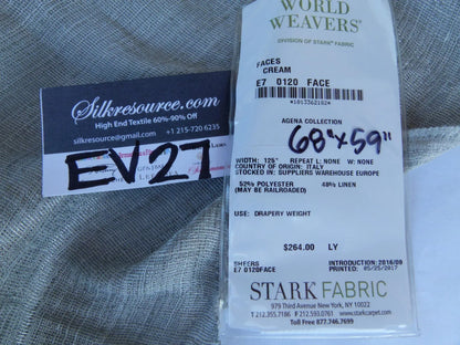 15 EV27 1.9yd x 59" Wide Scalamandre Faces Sheer Cream Plain Solid Texture MSRP USD 558