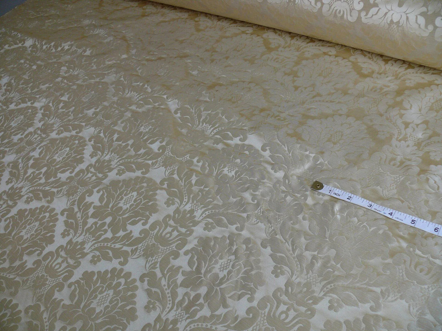 100% Silk Damask Veranda Classic Renaissance Lotus Flax Ivory Cream White By Yard