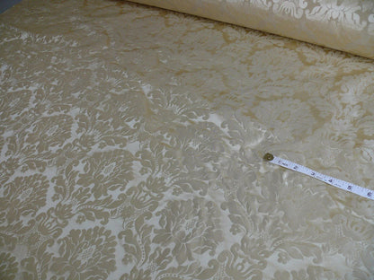 100% Silk Damask Veranda Classic Renaissance Lotus Flax Ivory Cream White By Yard