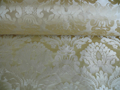 100% Silk Damask Veranda Classic Renaissance Lotus Flax Ivory Cream White By Yard