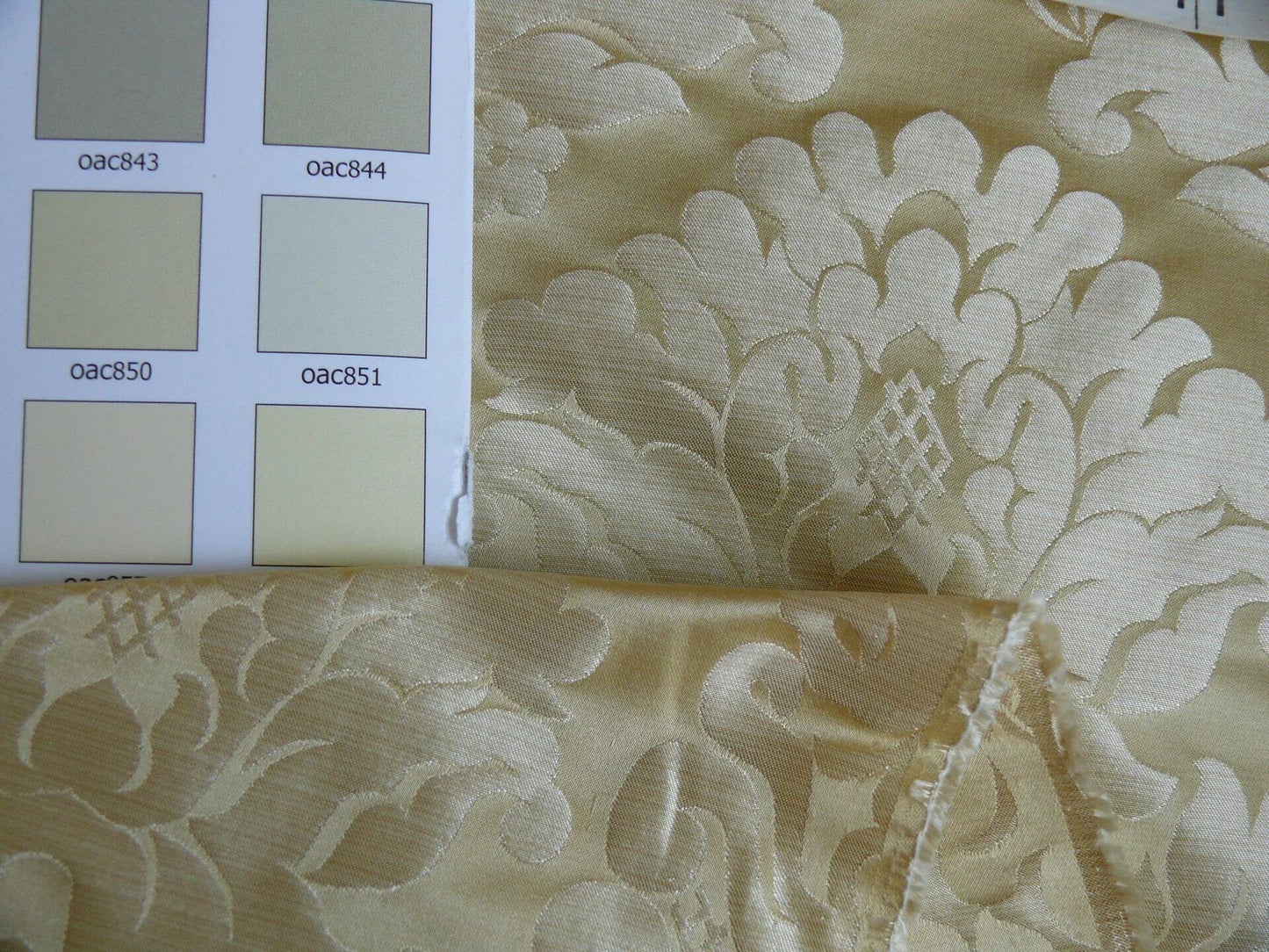 100% Silk Damask Veranda Classic Renaissance Lotus Flax Ivory Cream White By Yard