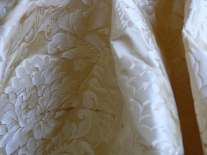 100% Silk Damask Veranda Classic Renaissance Lotus Flax Ivory Cream White By Yard