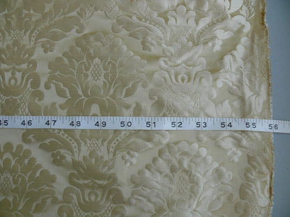 100% Silk Damask Veranda Classic Renaissance Lotus Flax Ivory Cream White By Yard