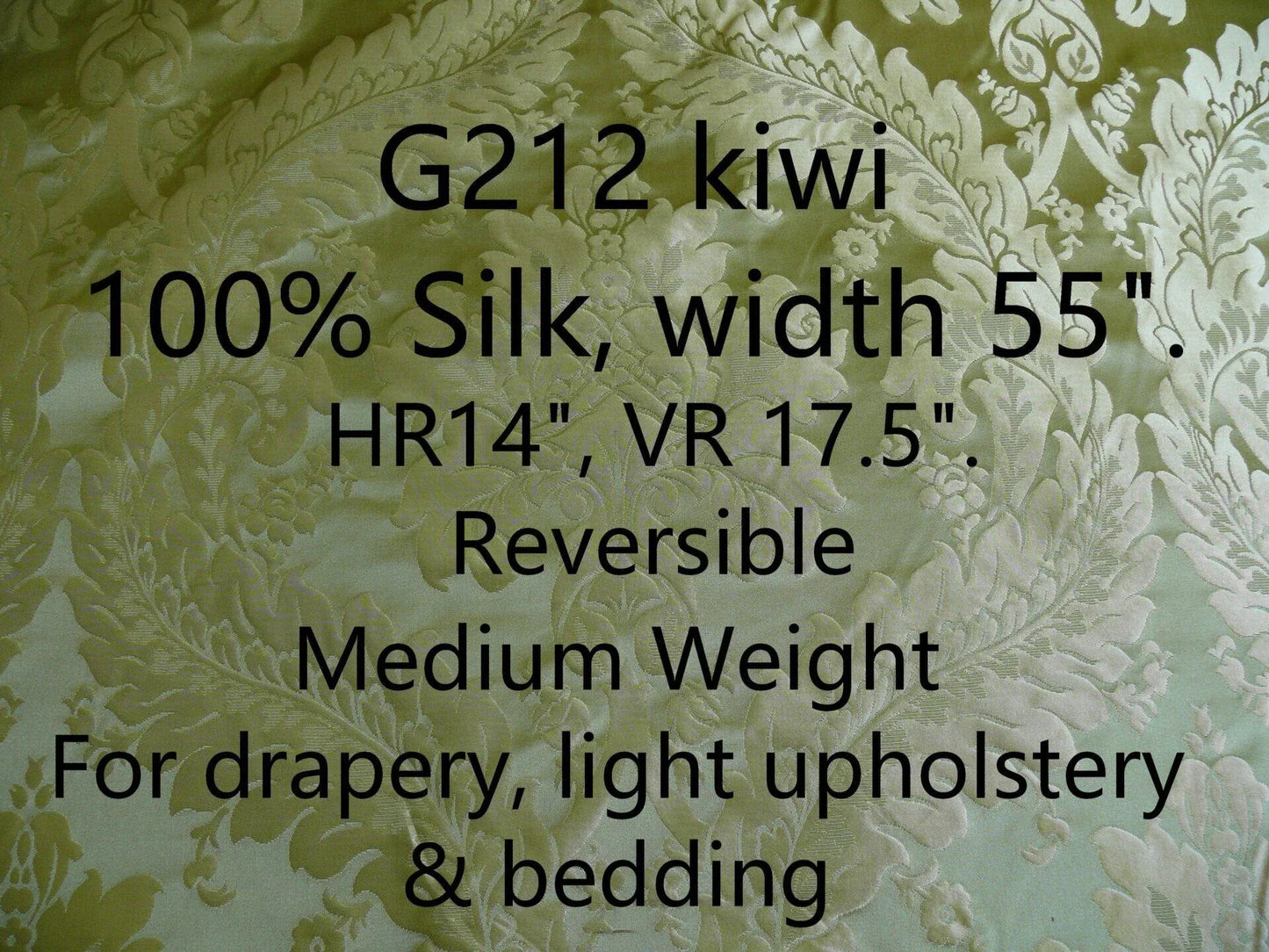 100% Silk Damask Classic Renaissance Lotus Kiwi Green Gold Sparkling By Yard