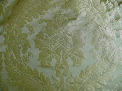 100% Silk Damask Classic Renaissance Lotus Kiwi Green Gold Sparkling By Yard