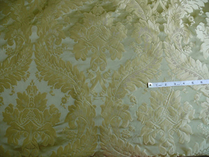 100% Silk Damask Classic Renaissance Lotus Kiwi Green Gold Sparkling By Yard