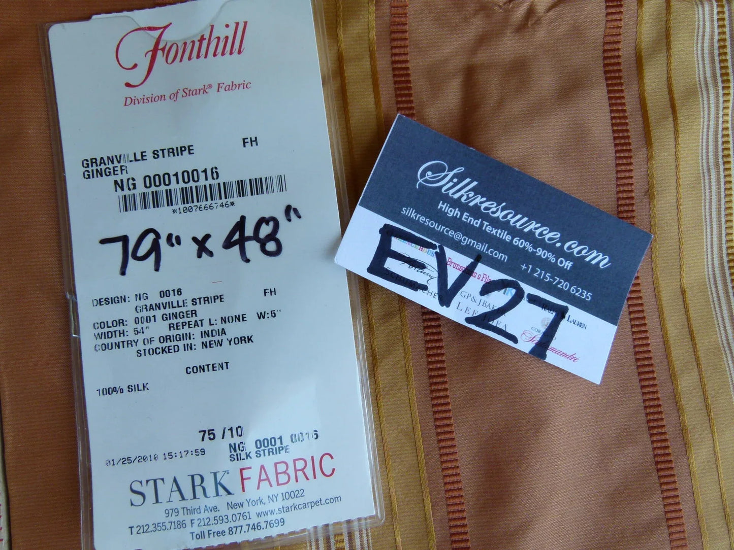 17 EV27 2.1yd x 48"wide Scalamandre GRANVILLE STRIPE GINGER Silk Stripe Pink Gold