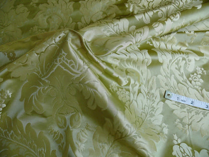 100% Silk Damask Classic Renaissance Lotus Kiwi Green Gold Sparkling By Yard