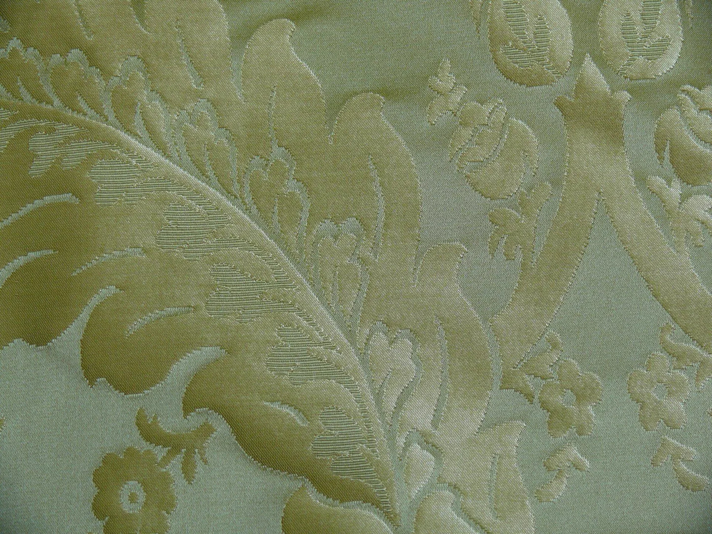 100% Silk Damask Classic Renaissance Lotus Kiwi Green Gold Sparkling By Yard