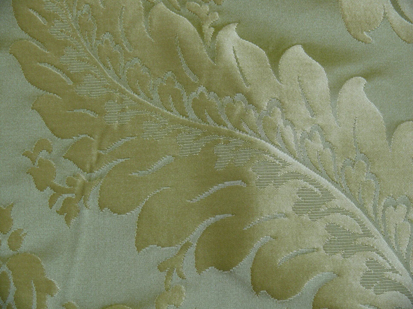 100% Silk Damask Classic Renaissance Lotus Kiwi Green Gold Sparkling By Yard