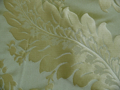 100% Silk Damask Classic Renaissance Lotus Kiwi Green Gold Sparkling By Yard