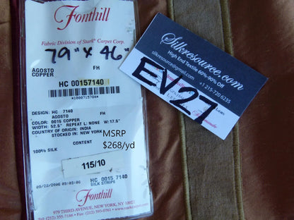 19 EV27 2.1yd x 46″wide Scalamandre AGOSTO COPPER Silk Stripe Brown MSRP USD268/yd