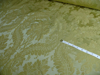 100% Silk Damask Classic Renaissance Lotus Kiwi Green Gold Sparkling By Yard