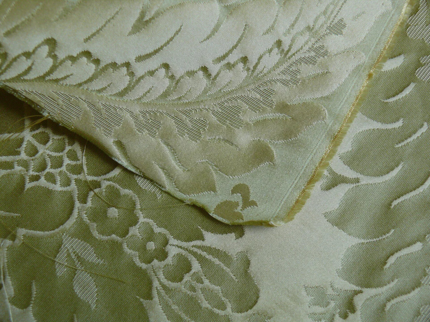 100% Silk Damask Classic Renaissance Lotus Kiwi Green Gold Sparkling By Yard