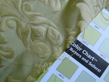 100% Silk Damask Classic Renaissance Lotus Kiwi Green Gold Sparkling By Yard