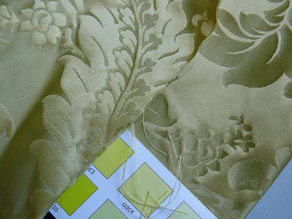 100% Silk Damask Classic Renaissance Lotus Kiwi Green Gold Sparkling By Yard