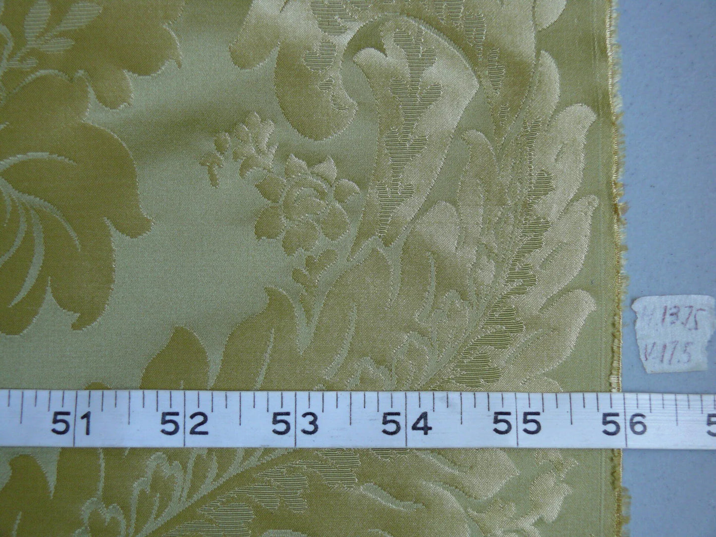 100% Silk Damask Classic Renaissance Lotus Kiwi Green Gold Sparkling By Yard