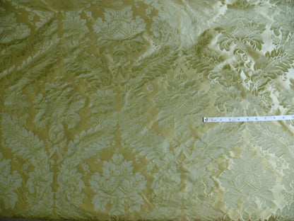 100% Silk Damask Classic Renaissance Lotus Kiwi Green Gold Sparkling By Yard