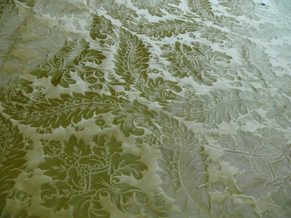 100% Silk Damask Classic Renaissance Lotus Kiwi Green Gold Sparkling By Yard