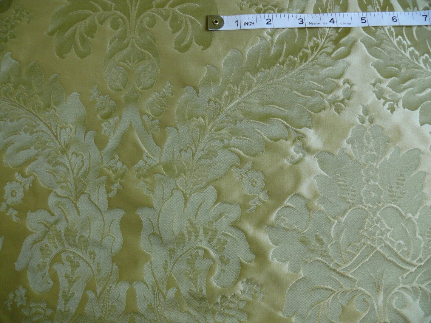 100% Silk Damask Classic Renaissance Lotus Kiwi Green Gold Sparkling By Yard