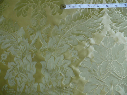 100% Silk Damask Classic Renaissance Lotus Kiwi Green Gold Sparkling By Yard