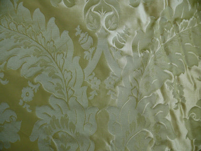 100% Silk Damask Classic Renaissance Lotus Kiwi Green Gold Sparkling By Yard