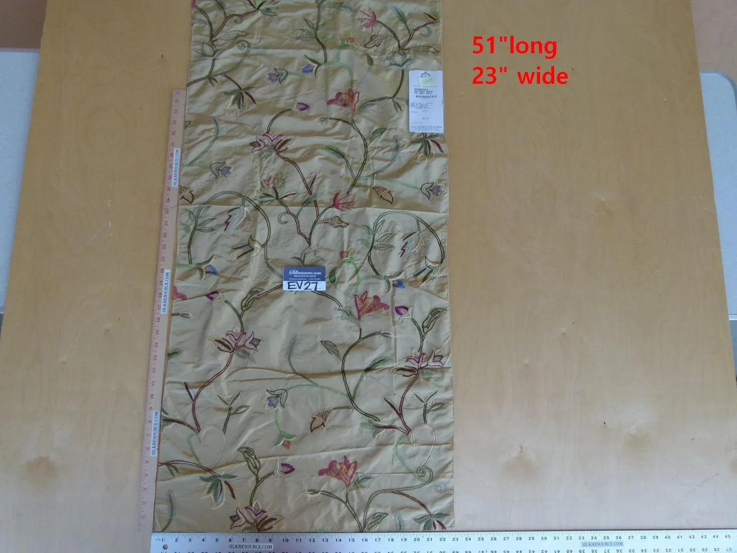 25 EV27 1.4yd x 23" Wide Scalamandre Khandara Antique Gold Silk Embroidery Botanical Foliage