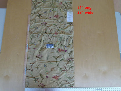 25 EV27 1.4yd x 23" Wide Scalamandre Khandara Antique Gold Silk Embroidery Botanical Foliage