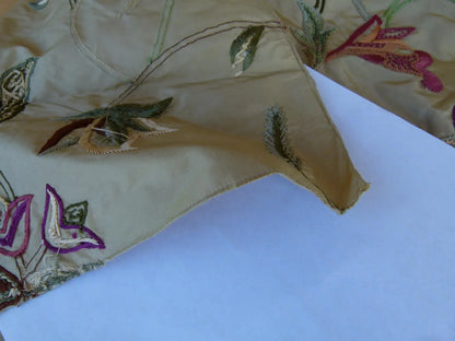 25 EV27 1.4yd x 23" Wide Scalamandre Khandara Antique Gold Silk Embroidery Botanical Foliage