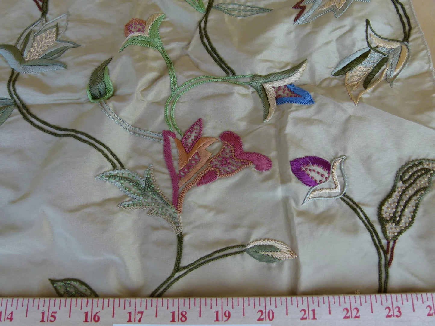 25 EV27 1.4yd x 23" Wide Scalamandre Khandara Antique Gold Silk Embroidery Botanical Foliage