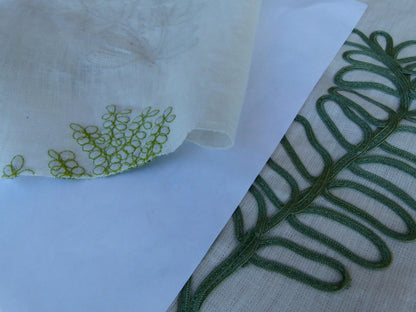 26 EV27 1.4yd x 56″wide Scalamandre Harbor Green Seaweeds Ocean Plants Coral Reef Embroidery Linen MSRP USD 288