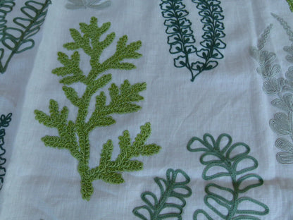 26 EV27 1.4yd x 56″wide Scalamandre Harbor Green Seaweeds Ocean Plants Coral Reef Embroidery Linen MSRP USD 288