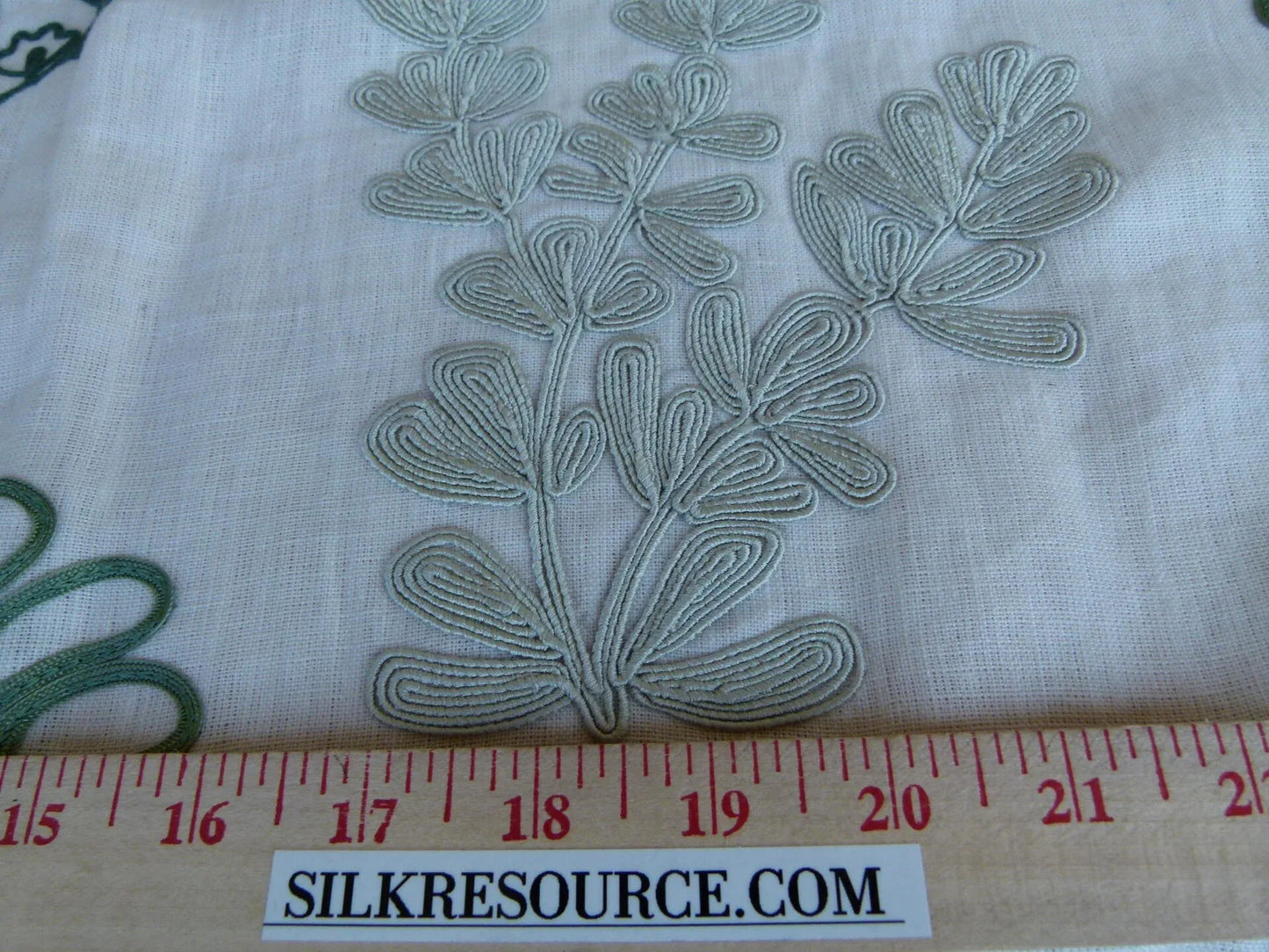 26 EV27 1.4yd x 56″wide Scalamandre Harbor Green Seaweeds Ocean Plants Coral Reef Embroidery Linen MSRP USD 288