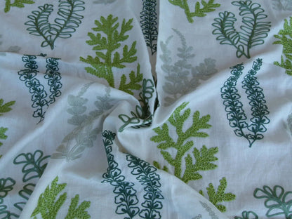 26 EV27 1.4yd x 56″wide Scalamandre Harbor Green Seaweeds Ocean Plants Coral Reef Embroidery Linen MSRP USD 288