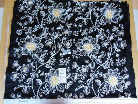 28 EV27 2.3yd x 54″wide Scalamandre DUCHESS SILK Black Embroidery Large pattern Botanical Foliage