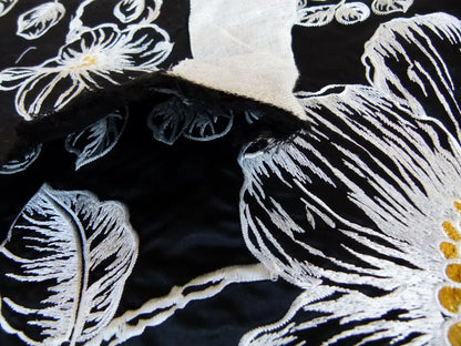 28 EV27 2.3yd x 54″wide Scalamandre DUCHESS SILK Black Embroidery Large pattern Botanical Foliage