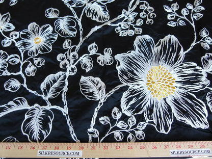 28 EV27 2.3yd x 54″wide Scalamandre DUCHESS SILK Black Embroidery Large pattern Botanical Foliage