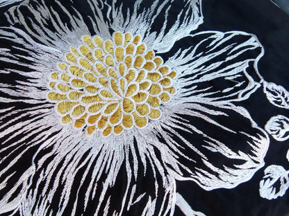 28 EV27 2.3yd x 54″wide Scalamandre DUCHESS SILK Black Embroidery Large pattern Botanical Foliage