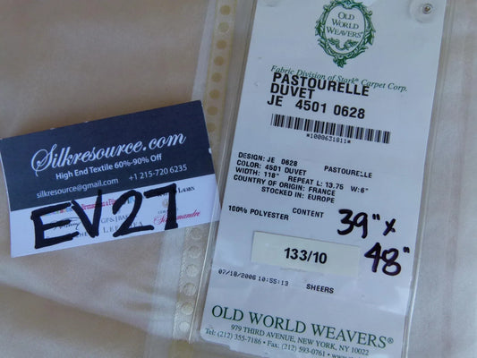 29 EV27 1yd x 48″wide Scalamandre PASTOURELLE DUVET Polyester Sheers White Stripe