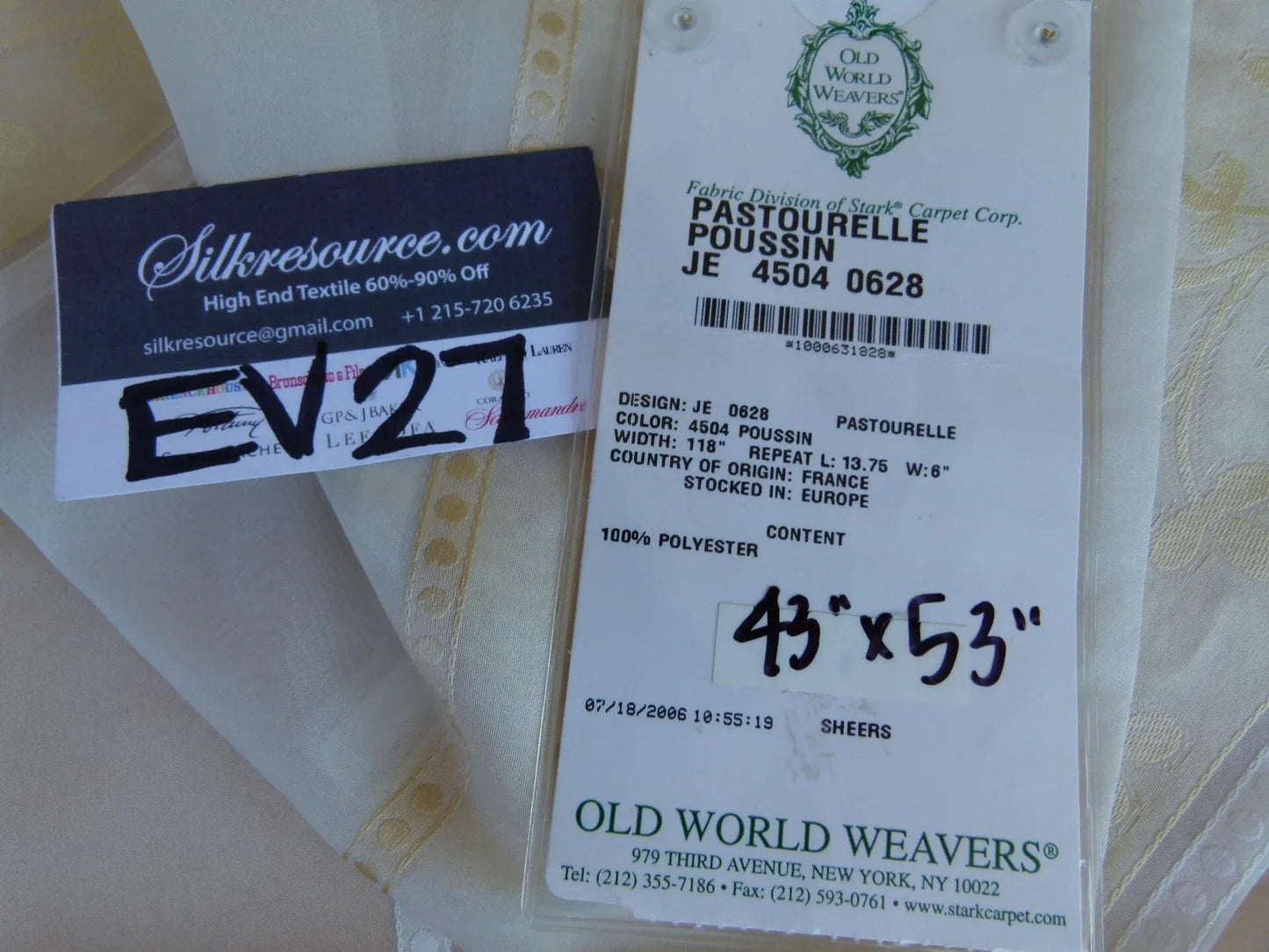 30 EV27 1.2yd x 53″wide Scalamandre PASTOURELLE POUSSIN Polyester Sheers Cream Stripe