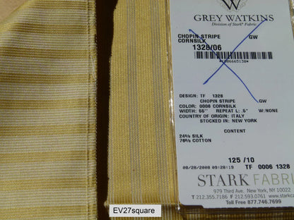 Scalamandre Grey Watkins Chopin Stripe Cornsilk Yellow - 26 Inches Square