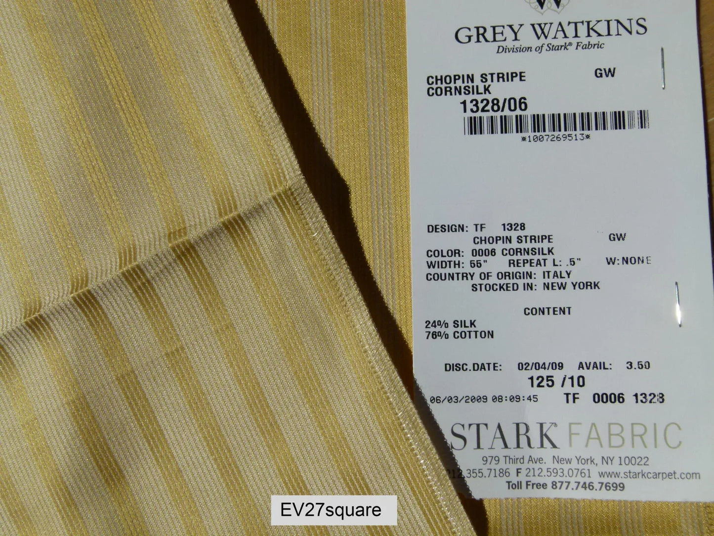Scalamandre Grey Watkins Chopin Stripe Cornsilk Yellow Stripe - 26" x 26" Square