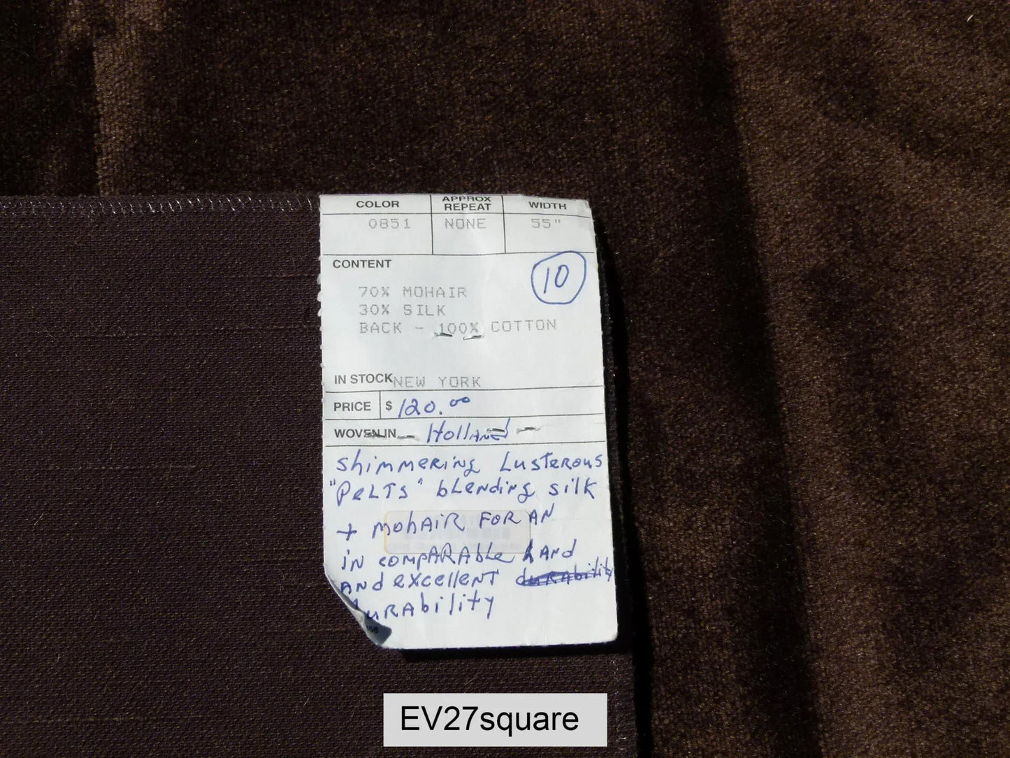 Scalamandre Solid Brown Blending Silk and Mohair - 27 Inches x 35 Inches Square