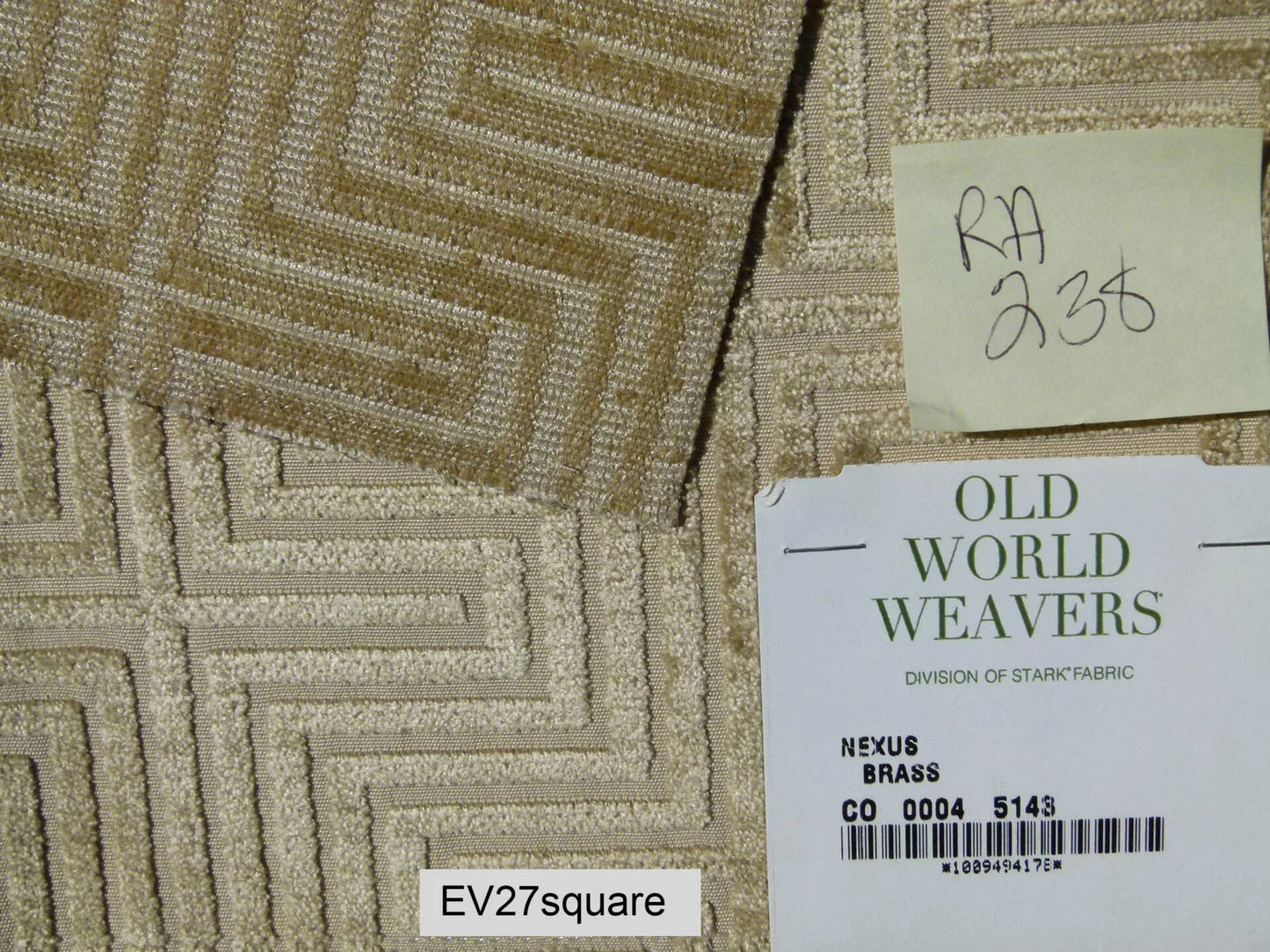 Scalamandre Old World Weavers Nexus Brass Geometric Graphic Viscose Brown - 27 Inches Square