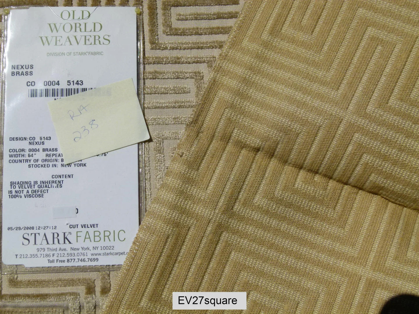 Scalamandre Old World Weavers Nexus Brass Geometric Graphic Viscose - 26 Inches x 26 Inches Square Brown