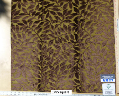 Scalamandre Old World Weavers Argento Cut-Velvet Leaves in Fudge/Peridot Brown Green - Square 26"x26"